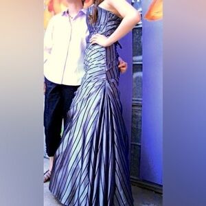 Beautiful unique evening gown / prom dress. Grey/gray/silver and black stripe
